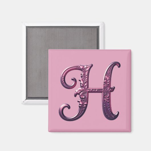 Modern Metallic Rosemaling Letter H, Pink/Purple Magnet (Vorderseite/Rückseite)