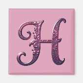 Modern Metallic Rosemaling Letter H, Pink/Purple Magnet (Vorne)