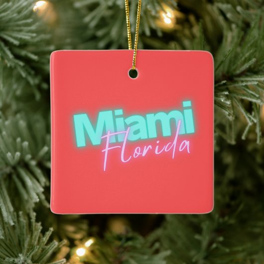 Modern Miami Neon Lights Personalisiert Keramikornament (Baum)