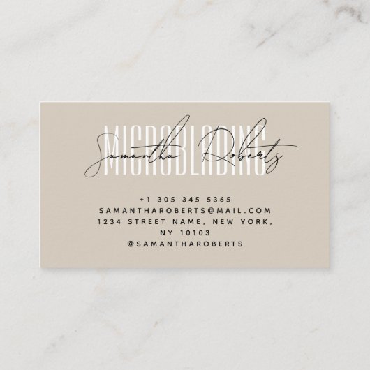 Modern microblading typography script beige visitenkarte (Rückseite)