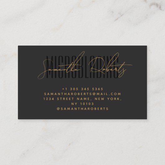 Modern microblading typography script gray black visitenkarte (Rückseite)