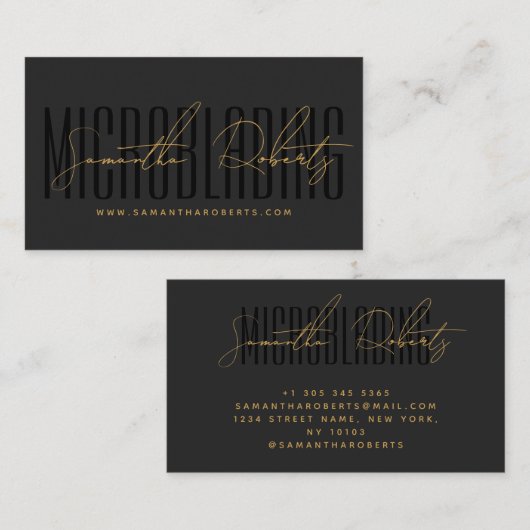 Modern microblading typography script gray black visitenkarte (Vorne/Hinten)