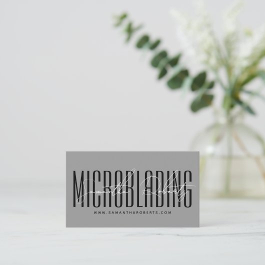 Modern microblading typography script gray visitenkarte (Stehend Vorderseite)