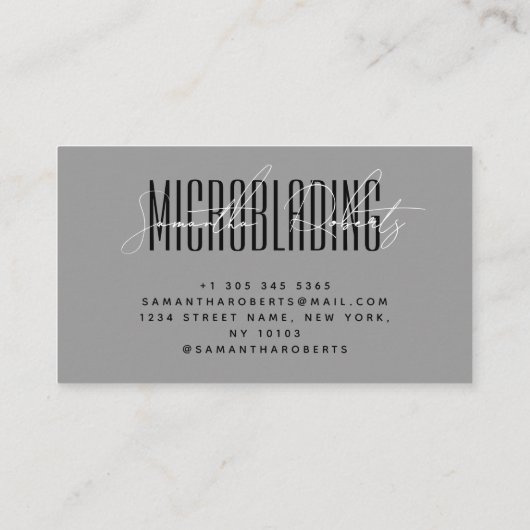 Modern microblading typography script gray visitenkarte (Rückseite)
