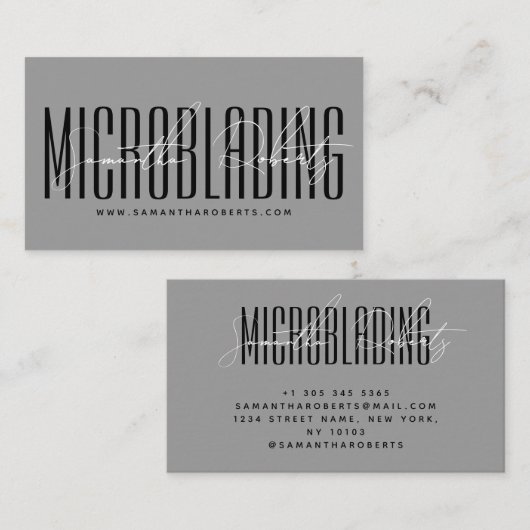 Modern microblading typography script gray visitenkarte (Vorne/Hinten)