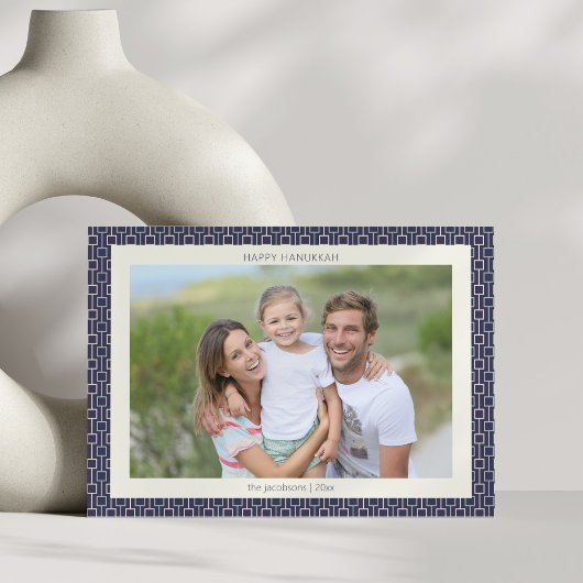 Modern Mid Century Blue Geometric Hanukkah Foto Feiertagskarte