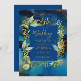 Modern Midnight Blue Gold Greenerity Wedding lädt  Einladung