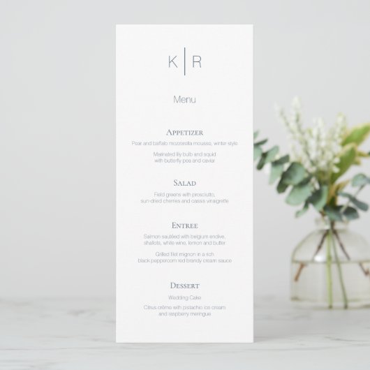 Modern Midnight Blue White Wedding Menu Card Menükarte (Stehend Vorderseite)