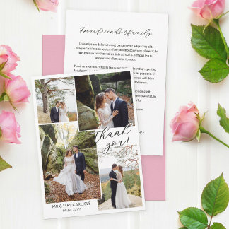 Modern Minial 4 Photo Collage Wedding Thank You Dankeskarte