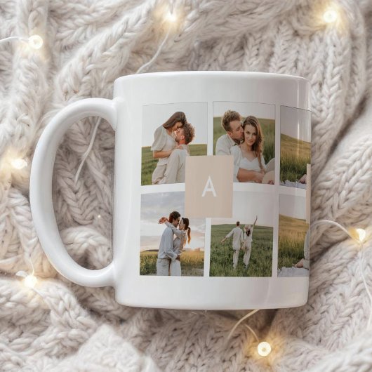 Modern Minimal 10-Photo Collage Couple Initials Kaffeetasse