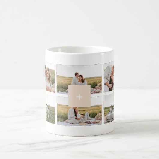Modern Minimal 10-Photo Collage Couple Initials Kaffeetasse (Mittel)