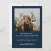 Modern Minimal 2 Photo Script Navy Blue Graduation Dankeskarte (Rückseite)
