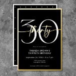 Modern Minimal 30 Script Geburtstag Gold Folieneinladung<br><div class="desc">Die moderne und schicke Einladung zum Geburtstag verbindet klassisches Schwarz und Weiß mit Akzenten echter Goldfolie. Es ist minimales Design ist ein einfaches und lustiges Design,  um den Meilenstein Geburtstag zu feiern. Diese Version der Karte hat einen skurrilen kleinen Polka-Punkt zurück. Erstellt von der einfachen Farmhouse Press.</div>