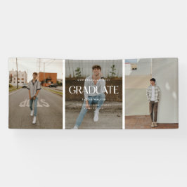 Modern Minimal 3-Photo Graduation Party Congrats Banner