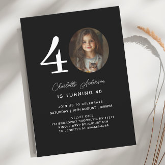 Modern, minimal 40. Black Birthday Foto Einladung