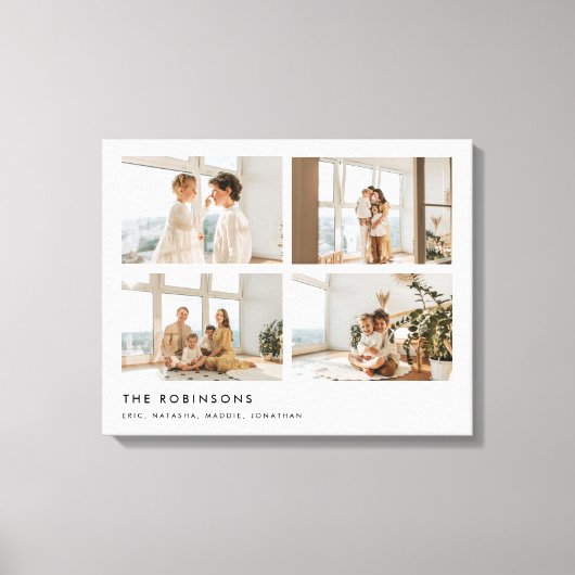 Modern Minimal 4 Photo Custom Family Name Leinwanddruck (Vorderseite)