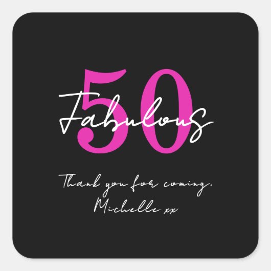 Modern Minimal 50 Fabulous 50th Birthday Party Quadratischer Aufkleber (Vorderseite)