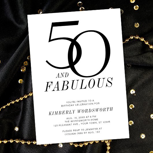 Modern Minimal 50 und Fabulous Fünfzigster Geburts Einladung