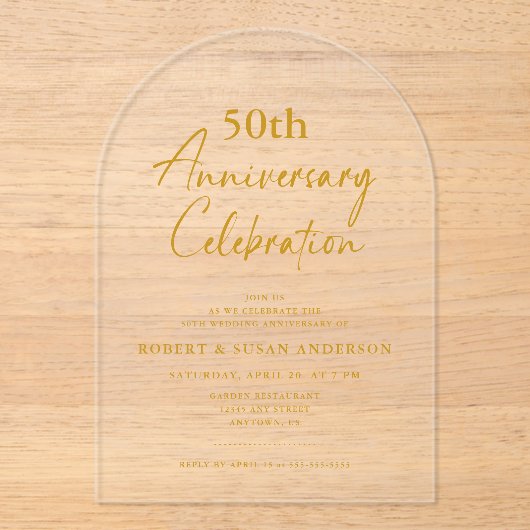 Modern Minimal 50th Wedding Anniversary Acryleinladungen (Vorderseite)