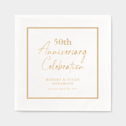 Modern Minimal 50th Wedding Anniversary Gold Servietten Mit Folie (Vorderseite)