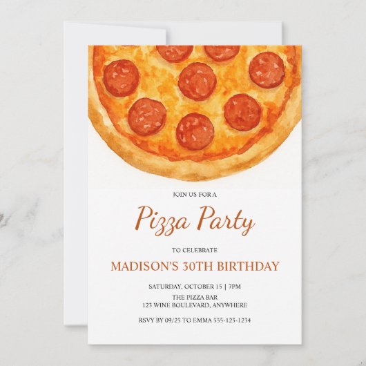 Modern Minimal Adult Birthday Pizza Party Einladung (Vorderseite)