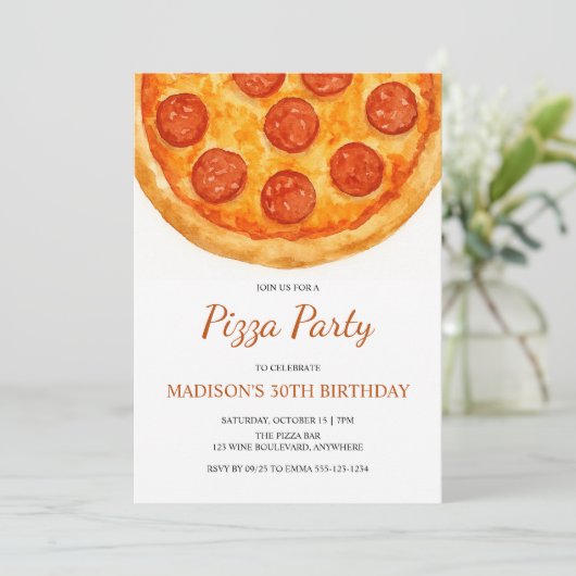 Modern Minimal Adult Birthday Pizza Party Einladung (Stehend Vorderseite)