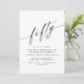 Modern Minimal Airy Black and White 50th Birthday Einladung (Stehend Vorderseite)