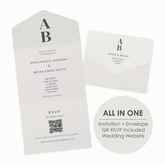 Modern Minimal All-in-One Wedding Invitation All In One Einladung