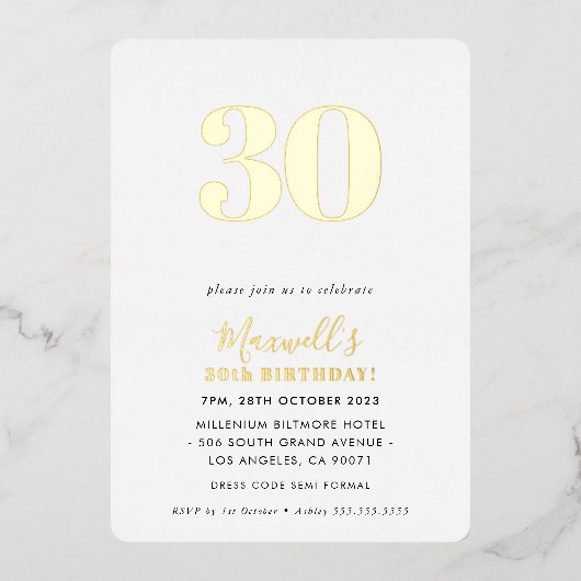 MODERN MINIMAL Alter einfache schicke 30. Geburtst Folieneinladung (Vorderseite)