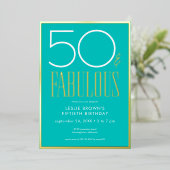 Modern Minimal Aqua Fifty & Fabulous Birthday Folieneinladung (Stehend vorne)