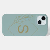 Modern Minimal Aqua Monogram Initial Botanical Case-Mate iPhone Hülle (Rückseite (Horizontal))