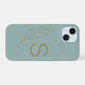Modern Minimal Aqua Monogram Initial Botanical iPhone 15 Hülle (Rückseite (Horizontal))