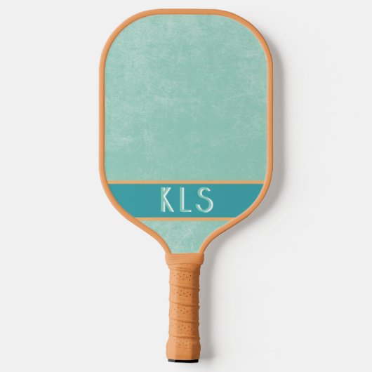 Modern Minimal Aqua Orange Monogram Pickleball Schläger (Rückseite)