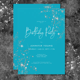 Modern Minimal Aqua White Glam Diamonds Geburtstag Einladung