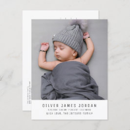 Modern Minimal Baby Boy Birth Announcement Photo Postkarte