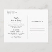 Modern Minimal Baby Boy Birth Announcement Photo Postkarte (Rückseite)