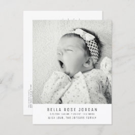 Modern Minimal Baby Girl Birth Announcement Photo Postkarte