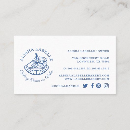 Modern & Minimal Bakery Blumenstrauß Logo Blau Visitenkarte (Rückseite)