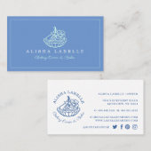 Modern & Minimal Bakery Blumenstrauß Logo Blau Visitenkarte (Vorne/Hinten)