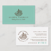Modern & Minimal Bakery Floral Tart Logo Aquamarin Visitenkarte (Vorne/Hinten)