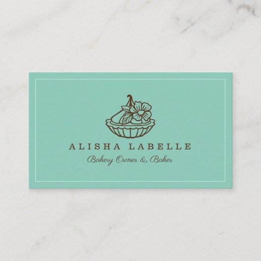 Modern & Minimal Bakery Floral Tart Logo Aquamarin Visitenkarte (Vorderseite)