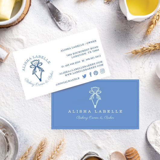 Modern & Minimal Bakery Style Piping Bag Logo Blau Visitenkarte