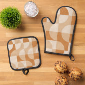 Modern Minimal Beige Retro Geometric Oven Mitt Ofenhandschuh & Topflappen-Set (Oben Unten)