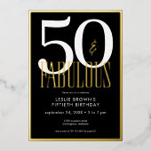 Modern Minimal Black Fifty & Fabulous Birthday Folieneinladung (Vorderseite)