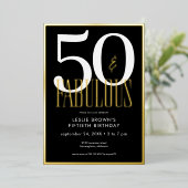 Modern Minimal Black Fifty & Fabulous Birthday Folieneinladung (Stehend vorne)