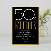 Modern Minimal Black Fifty & Fabulous Birthday Folieneinladung (Stehend vorne)