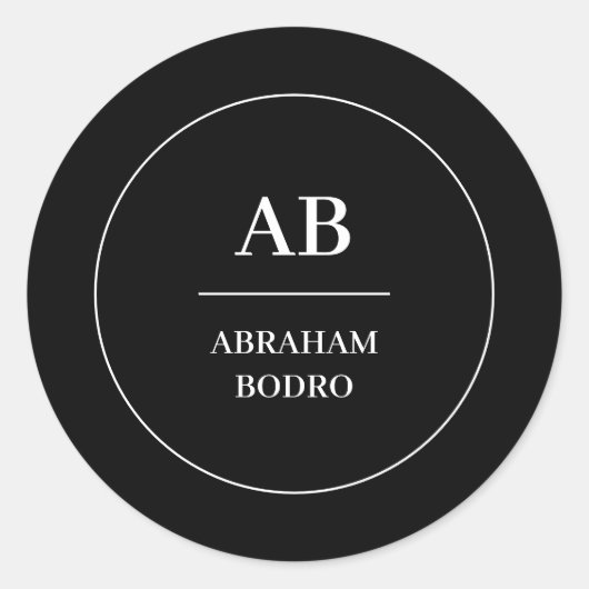Modern Minimal Black White Monogram Design Runder Aufkleber (Vorderseite)