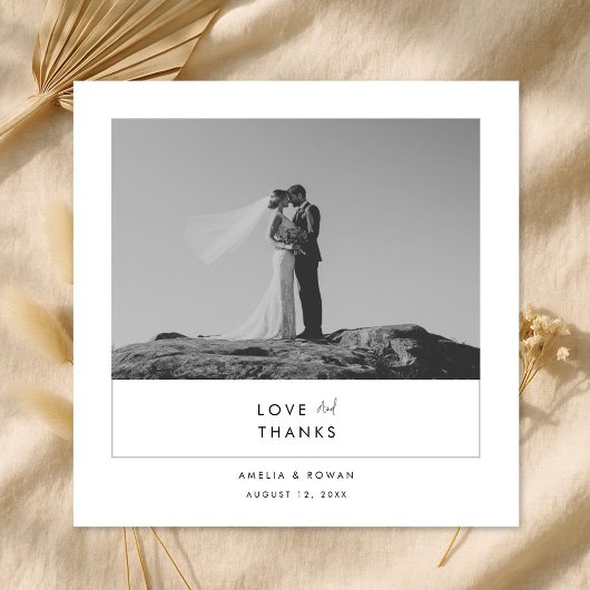 Modern Minimal Black & White Script Photo Wedding Dankeskarte