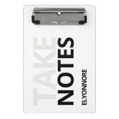 Modern Minimal Black White Take Notes Personalized Mini Klemmbrett (Vorderseite)