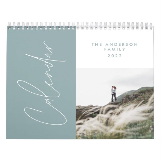 Modern minimal blue 2 photo family elegant kalender (Titelbild)